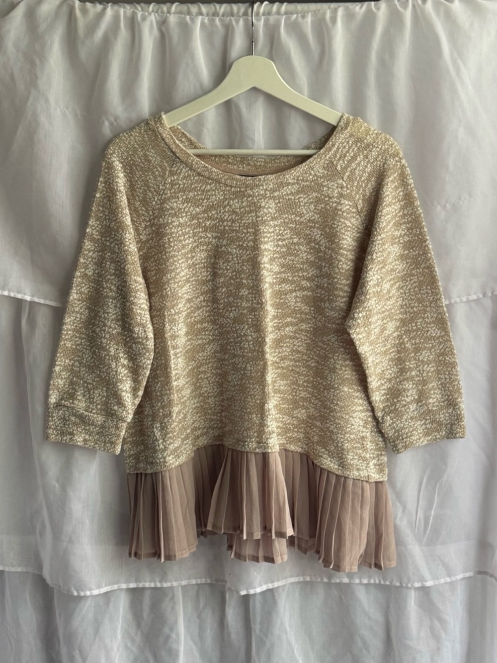 Bobeau Knit Blouse with Pleated Hem